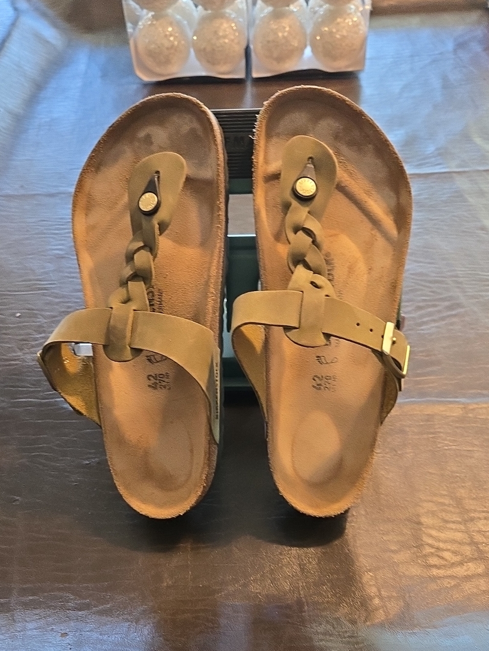 Birkenstock Braided Toe-Post Sandal in Olive Green with Buckle